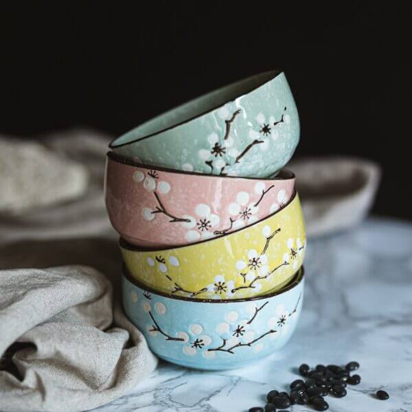Japanese-Chinese Spring Blossom Rice Bowls & Chopsticks Gift Set - Set of 6 - Image 2