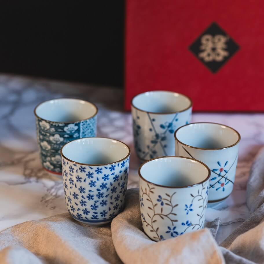 Japanese Chinese Style Ceramic Tea Cup Gift Set – Set of 5