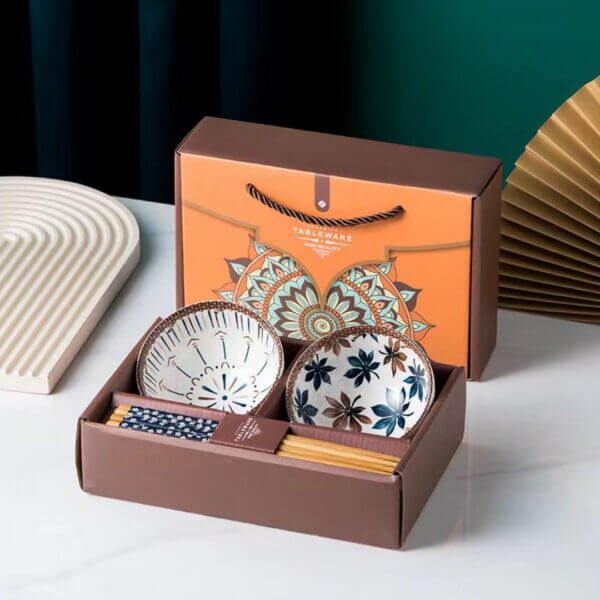 Ceramic Rice Bowl Bohemian Style Pattern Gift Set of 2