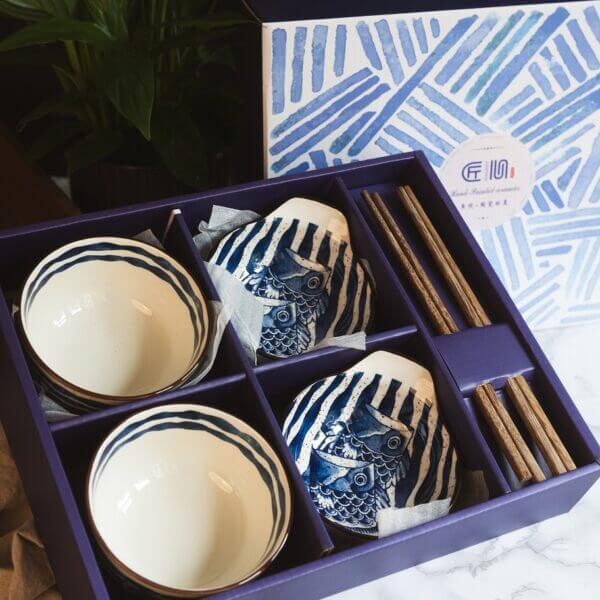 Japanese Chinese Style Carp Rice Bowl Gift Set-6 pieces set - Image 3