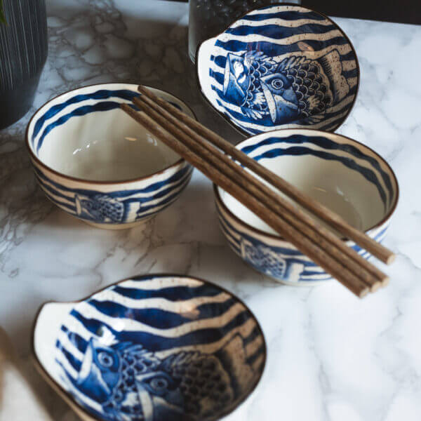 Japanese Chinese Style Carp Rice Bowl Gift Set-6 pieces set