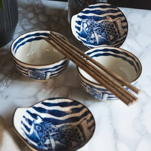 Japanese Chinese Style Carp Rice Bowl Gift Set-6 pieces set - Image 4