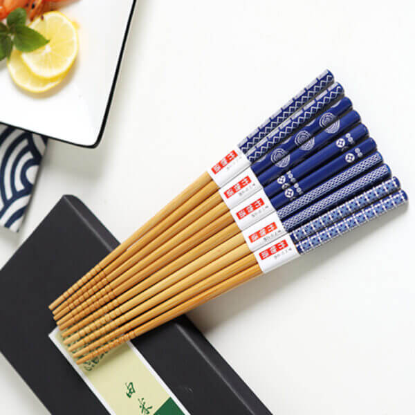 5 Pairs Set Blue Japanese Chinese Style Wood Chopsticks with Gift box - Image 3