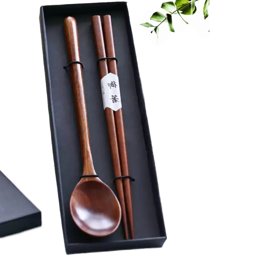 Japanese-Chinese-Korean Style Wooden Spoon & Chopstick Gift Set