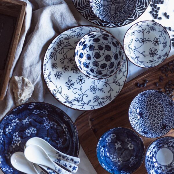 Japanese Chinese Style Rice Bowls Plates Spoons Dinnerware Gift Set-16 Pieces - Image 2
