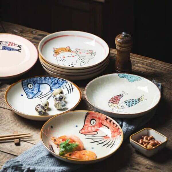 Japanese Chinese Ceramic Round Plate Gift Set - Set of 5 - Image 3