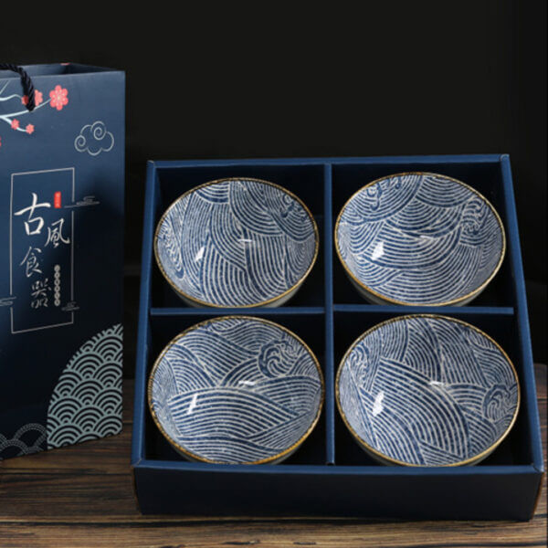 Japanese-Chinese Style Rice Bowls + Chopsticks Set of 4