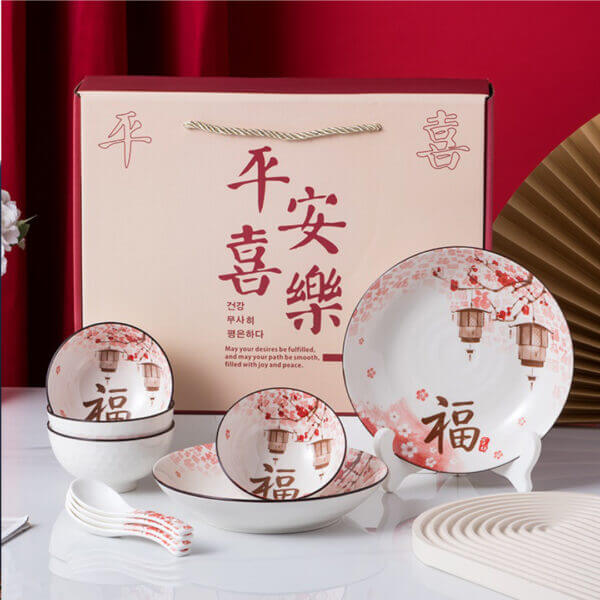 Japanese-Chinese Ceramic Bowls Plates Spoons Dinnerware Gift Set-10 Pieces