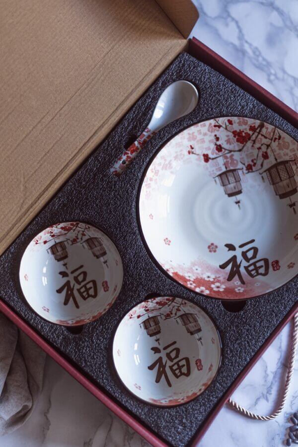 Japanese-Chinese Ceramic Bowls Plates Spoons Dinnerware Gift Set -16 Pieces Set - Image 4