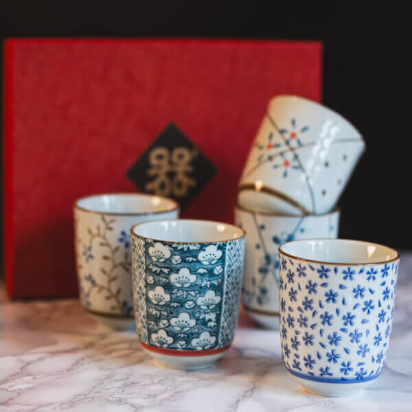 Japanese Chinese Style Ceramic Tea Cup Gift Set - Set of 5