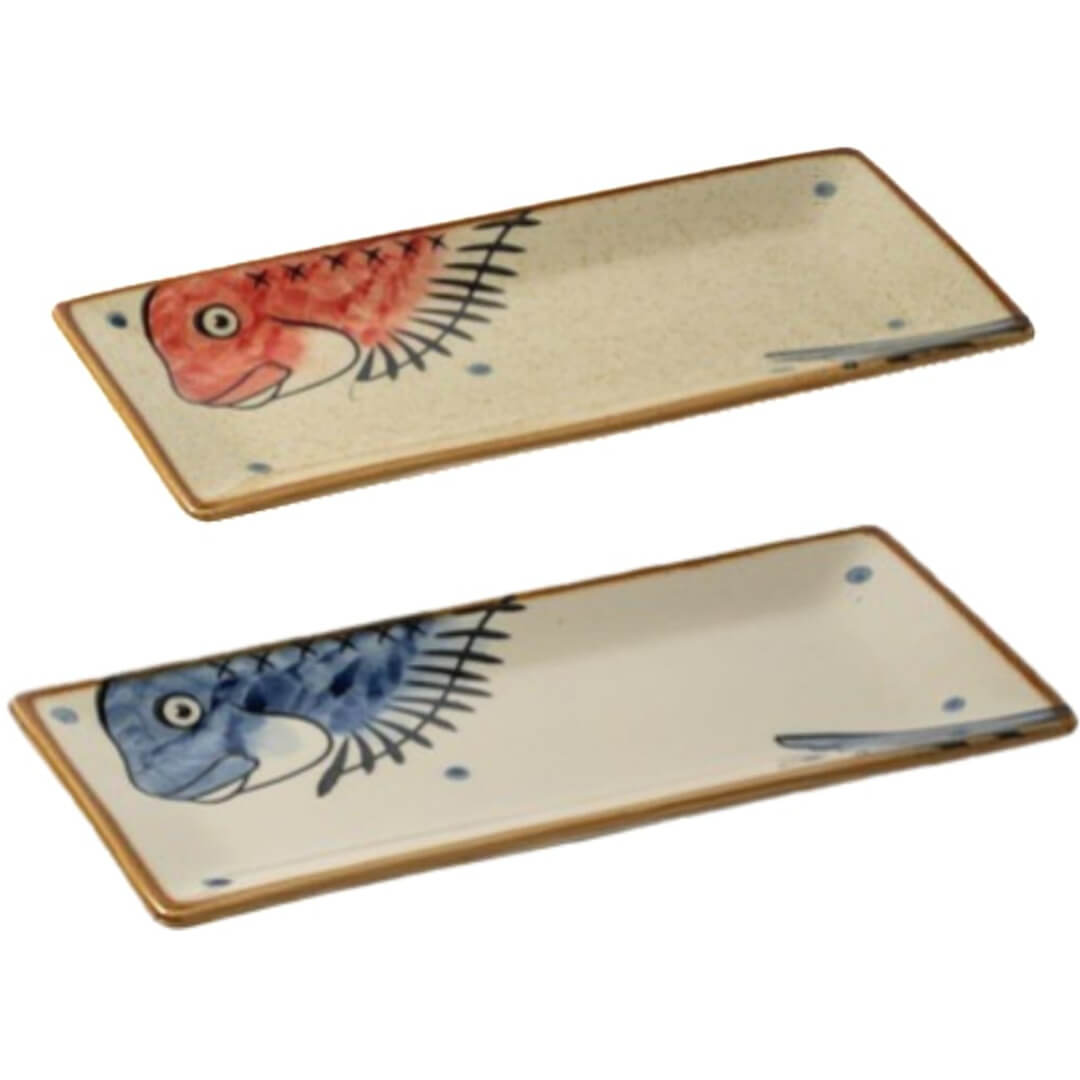 Japanese Style Ceramic Sushi Serving Platter Rectangular Sushi Plate-Set of 2