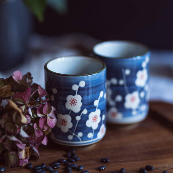 Set of 2 Japanese Teacup Ceramic Tea Cup Mug Japanese Traditional Flower Design