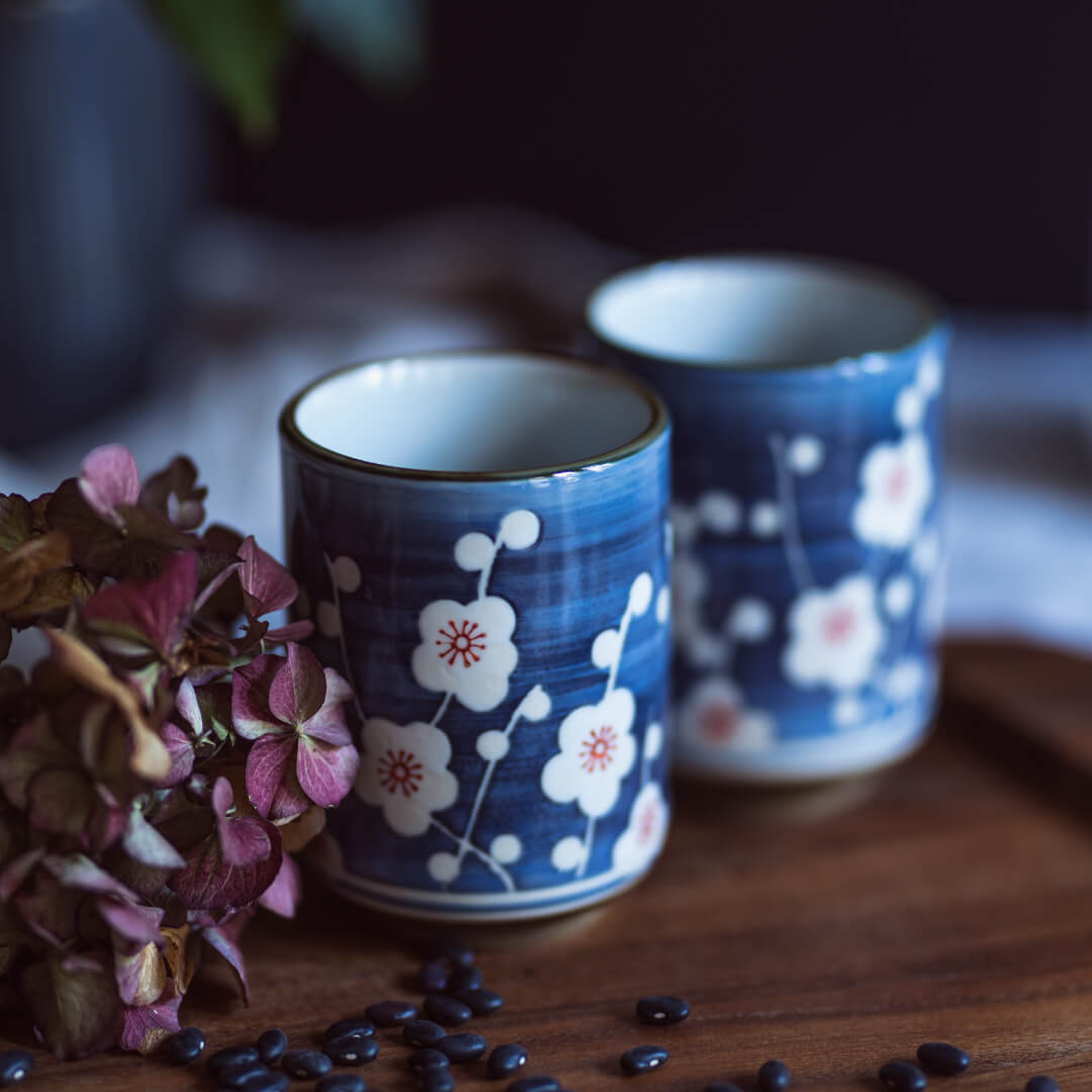 Set of 2 Japanese Teacup Ceramic Tea Cup Mug Japanese Traditional Flower Design