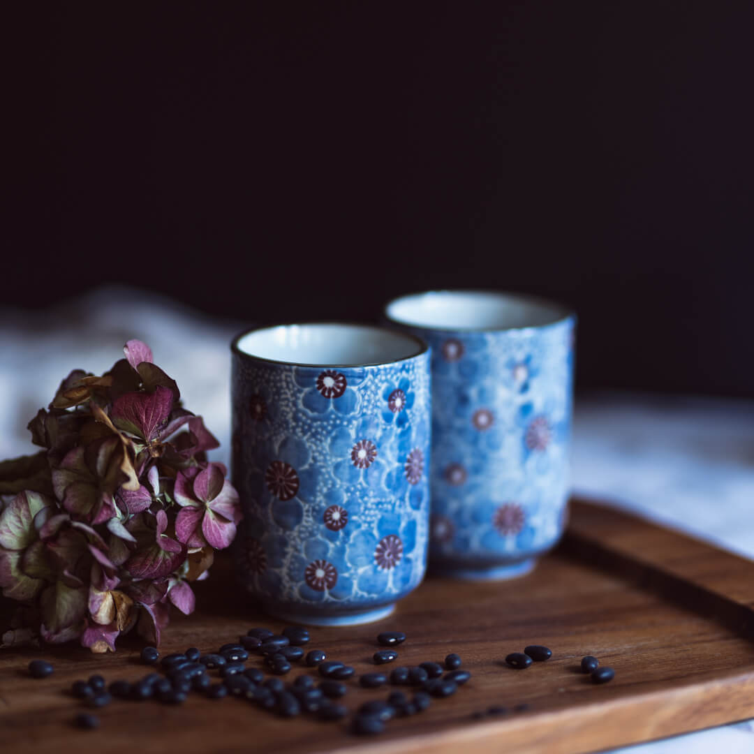 Set of 2 Japanese Teacup Ceramic Tea Cup Mug Japanese Traditional Flower Design