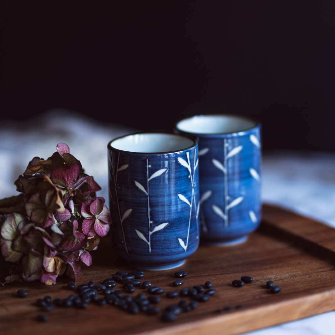 Set of 2 Japanese Teacup Ceramic Tea Cup Mug Japanese Traditional Flower Design