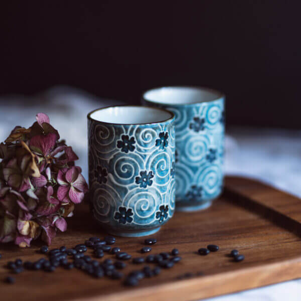 Set of 2 Japanese Teacup Ceramic Tea Cup Mug Japanese Traditional Flower Design