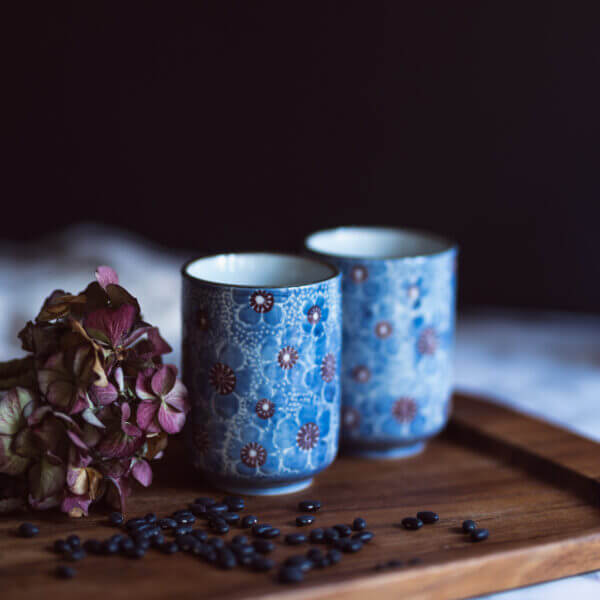 Set of 2 Japanese Teacup Ceramic Tea Cup Mug Japanese Traditional Flower Design